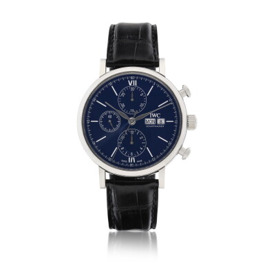View full screen - View 1 of Lot 8051. IWC | Portofino Chronograph "150 Years", Reference IW391023, A limited edition stainless steel chronograph wristwatch with day and date, Circa 2018 | 萬國 | 柏濤菲諾計時腕錶「150週年」型號IW391023 限量版精鋼計時腕錶,備日期及星期顯示,為慶祝品牌創立150週年而製,約2018年製.