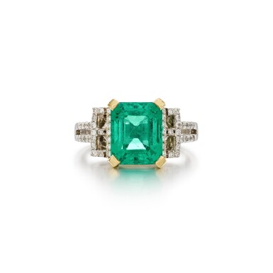 View full screen - View 1 of Lot 145. Emerald and diamond ring.