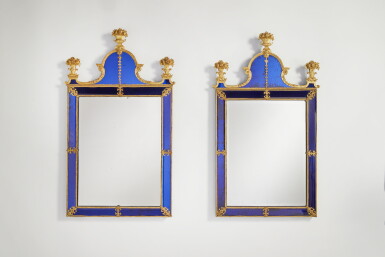 View full screen - View 1 of Lot 28. A Near Pair of Swedish Baroque Blue Glass and Gilt Metal Pier Glasses Attributed to Burchard Precht, Early 18th Century.