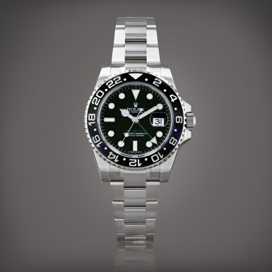 View full screen - View 1 of Lot 420. GMT-Master II 'stickered', reference 116710LN Montre bracelet à double fuseau horaire en acier avec date | Stainless steel dual time zone wristwatch with date and bracelet Vers 2011 | Circa 2011.