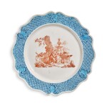 A RARE STAFFORDSHIRE TRANSFER-PRINTED SALT-GLAZED STONEWARE PLATE CIRCA 1755