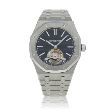 View full screen - View 1 of Lot 117. Royal Oak Tourbillon, ref. 26512ST.OO.1220ST.01 Limited edition stainless steel tourbillon wristwatch with power reserve indication and bracelet Circa 2015 | 愛彼 | 26512ST.OO.1220ST.01型號「Royal Oak Tourbillon」限量版精鋼陀飛輪鍊帶腕錶備動力儲存顯示,年份約2015.