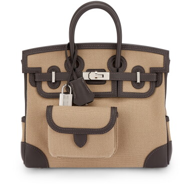 View full screen - View 1 of Lot 549. Limited Edition Bai Brun Swift and Mousse Toile Goeland Cargo Birkin 25 Palladium Hardware, 2025.
