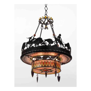 View full screen - View 1 of Lot 213. “Buffalo Hunt” Chandelier.