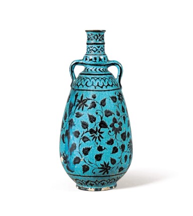 View full screen - View 1 of Lot 149. A black and turquoise glazed pottery bottle, North India, Sindh, 19th century.