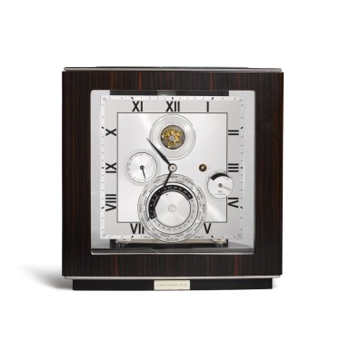 View full screen - View 1 of Lot 23. Buben Zorweg "Pythagoras" world time tourbillon mantle clock in steel and macassar wood with date, circa 2006.