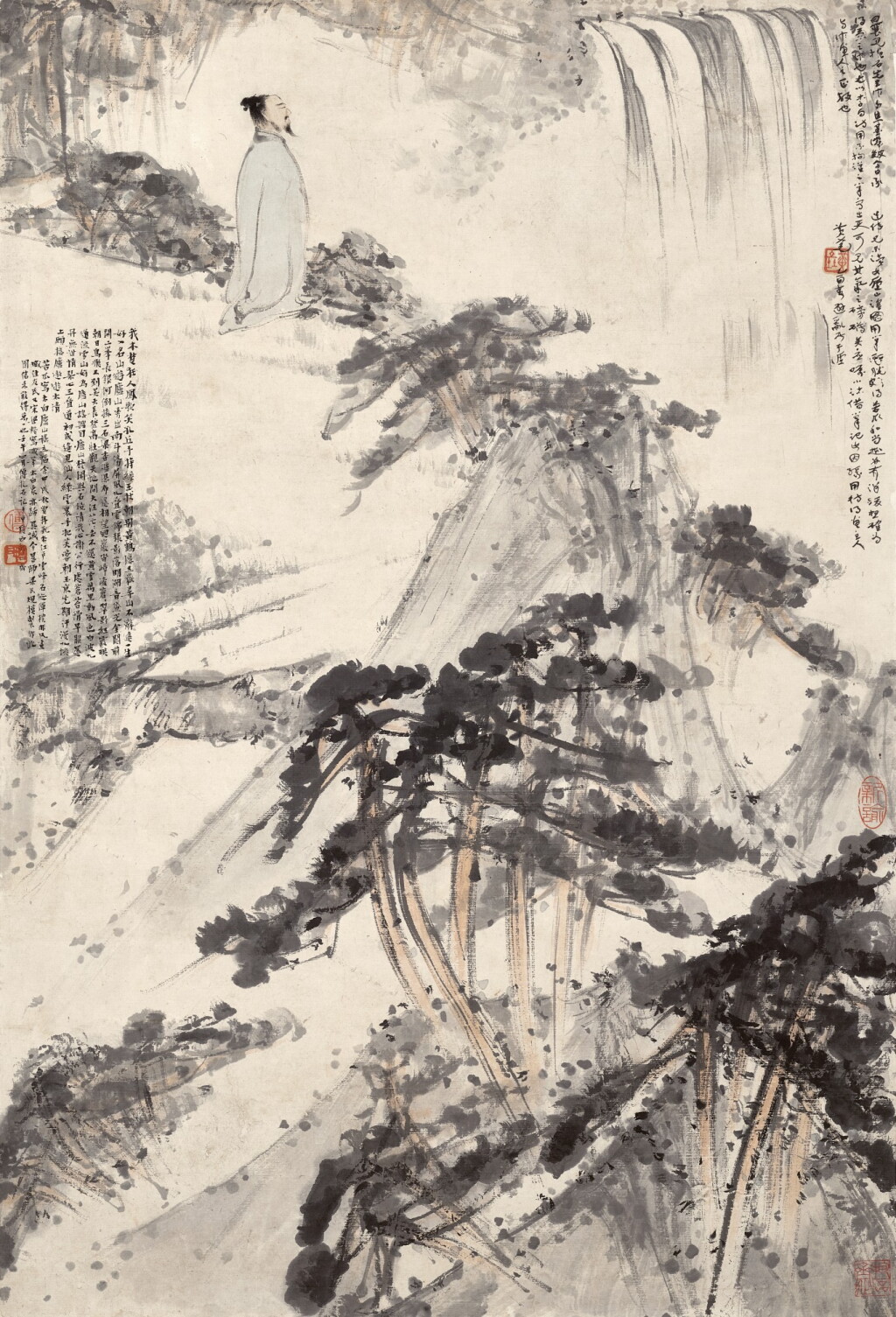 View full screen - View 1 of Lot 2553. Fu Baoshi 傅抱石 | Scholar Appreciating the Waterfall 太白〈廬山謠〉詩意.