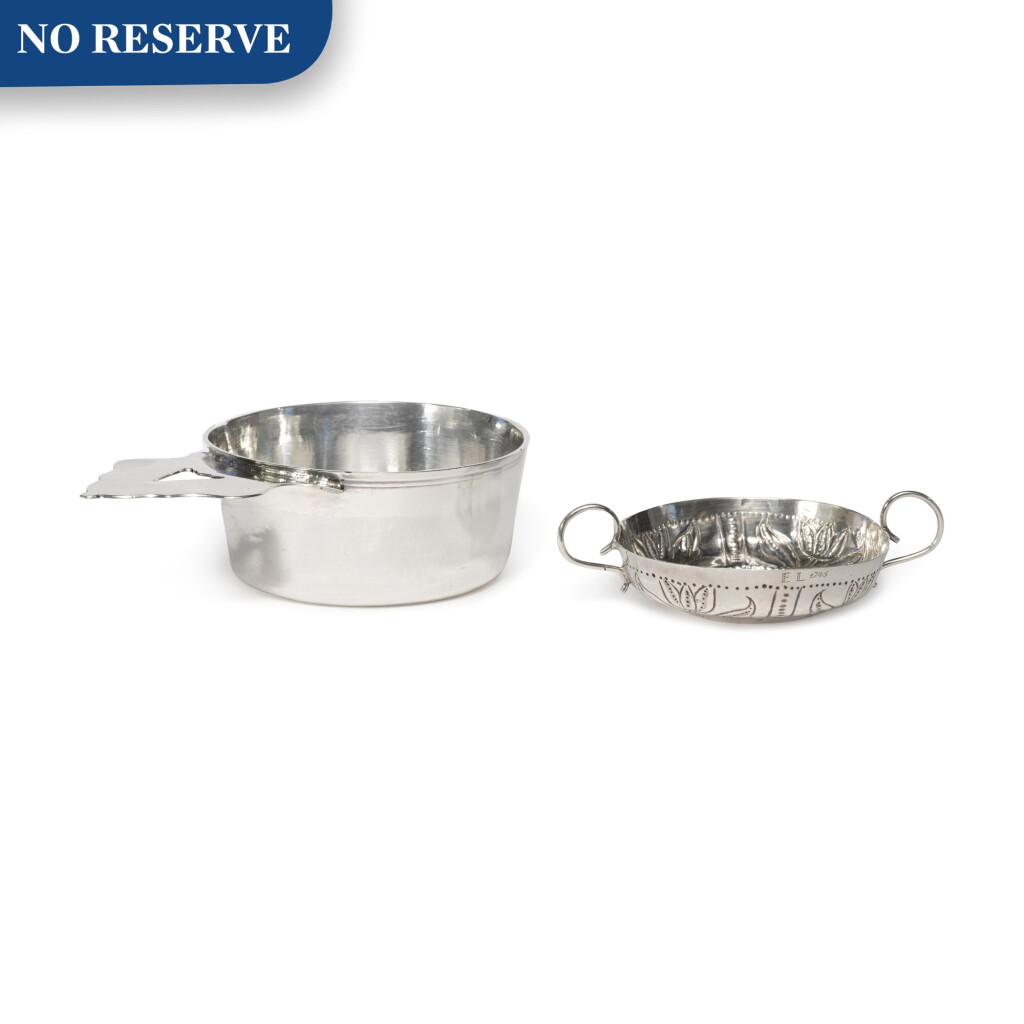 View full screen - View 1 of Lot 161. An Early Charles II Silver Sweetmeat Dish and A Rare Irish Silver Porringer, London 1664 and Dublin circa 1750.