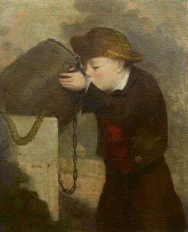 View full screen - View 1 of Lot 41. DAVID GILMOUR BLYTHE | BOY DRINKING FROM A BARREL.