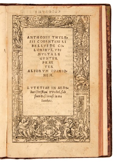 View full screen - View 1 of Lot 626. Telesio, Libellus de coloribus, Paris, 1529, later mottled sheep.