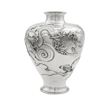 View full screen - View 1 of Lot 311. A Japanese Export Silver Vase, Circa 1900.