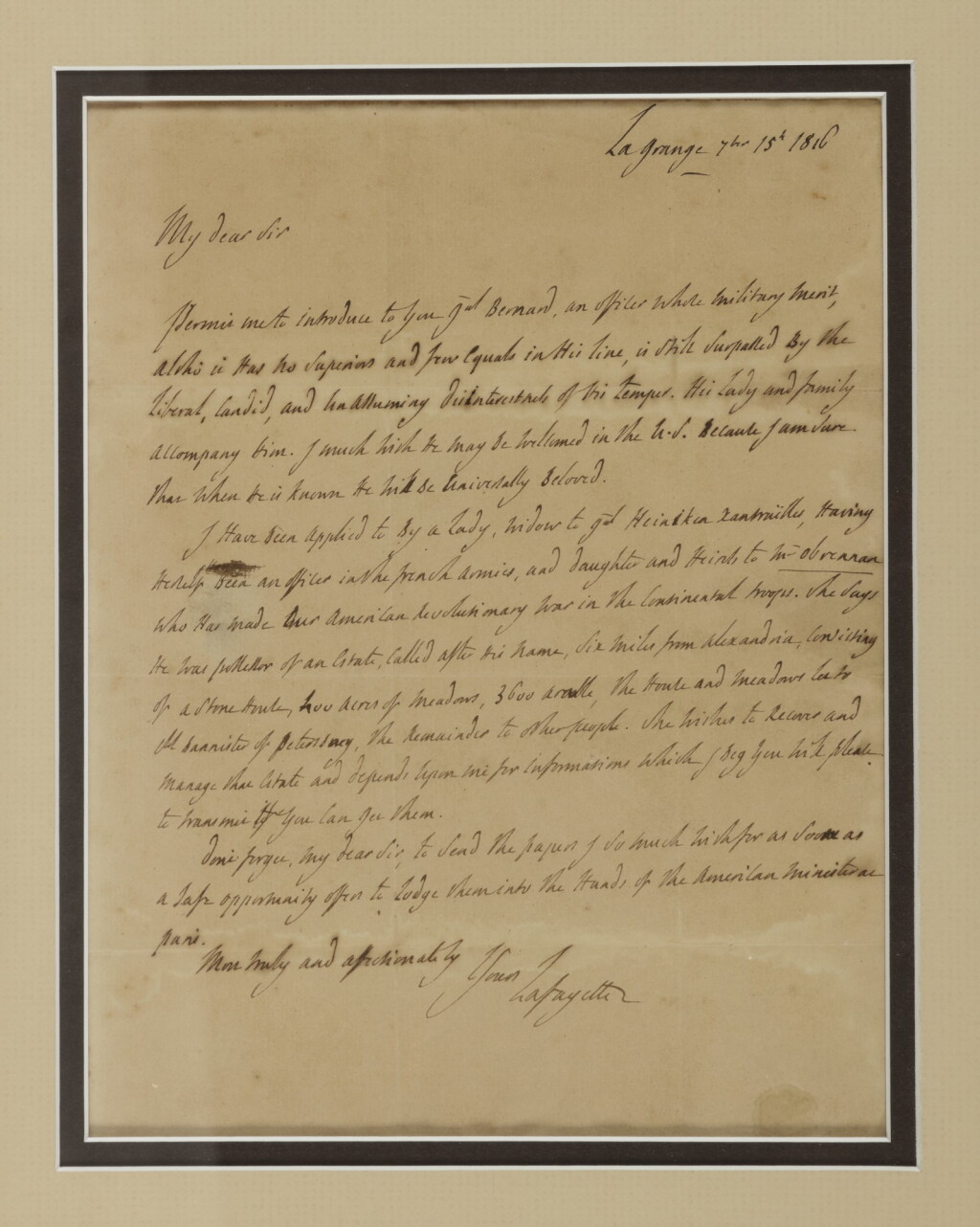 View full screen - View 1 of Lot 150. LAFAYETTE, GILBERT DU MOTIER, MARQUIS DE | Autograph Letter Signed, in English.