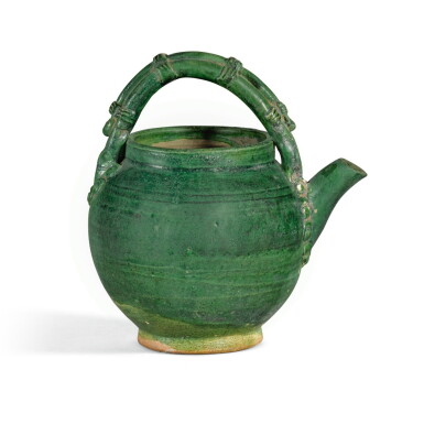 View full screen - View 1 of Lot 350. A GREEN-GLAZED EWER, LIAO DYNASTY, 10TH/11TH CENTURY | 遼 十/十一世紀 綠釉提梁壺.