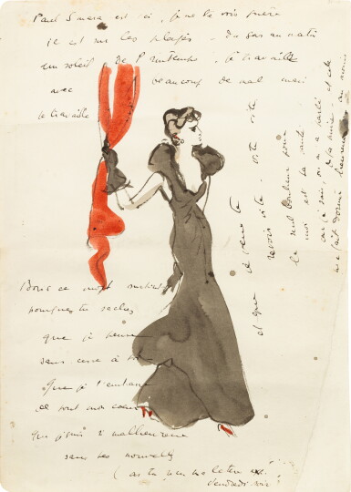 View full screen - View 1 of Lot 384. Original letter of Boris Kochno on a study of a sketch by Bérard for Vogue.