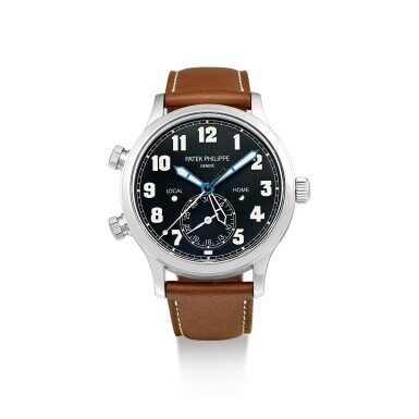 View full screen - View 1 of Lot 858. PATEK PHILIPPE | CALATRAVA, REFERENCE 5524, A WHITE GOLD DUAL TIME ZONE WRISTWATCH WITH DATE AND DAY AND NIGHT INDICATION, CIRCA 2019.