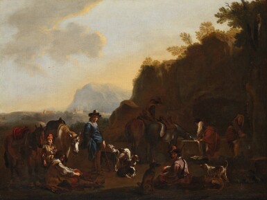 View full screen - View 1 of Lot 321. Travelers resting in a landscape.