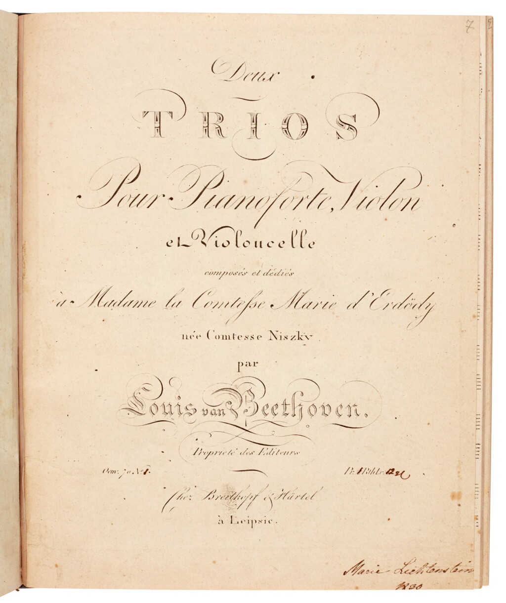 View full screen - View 1 of Lot 12. L. van Beethoven, First edition of the Piano Trios op.70, no.1 (the "Ghost") and no.2: Leipzig, 1809.