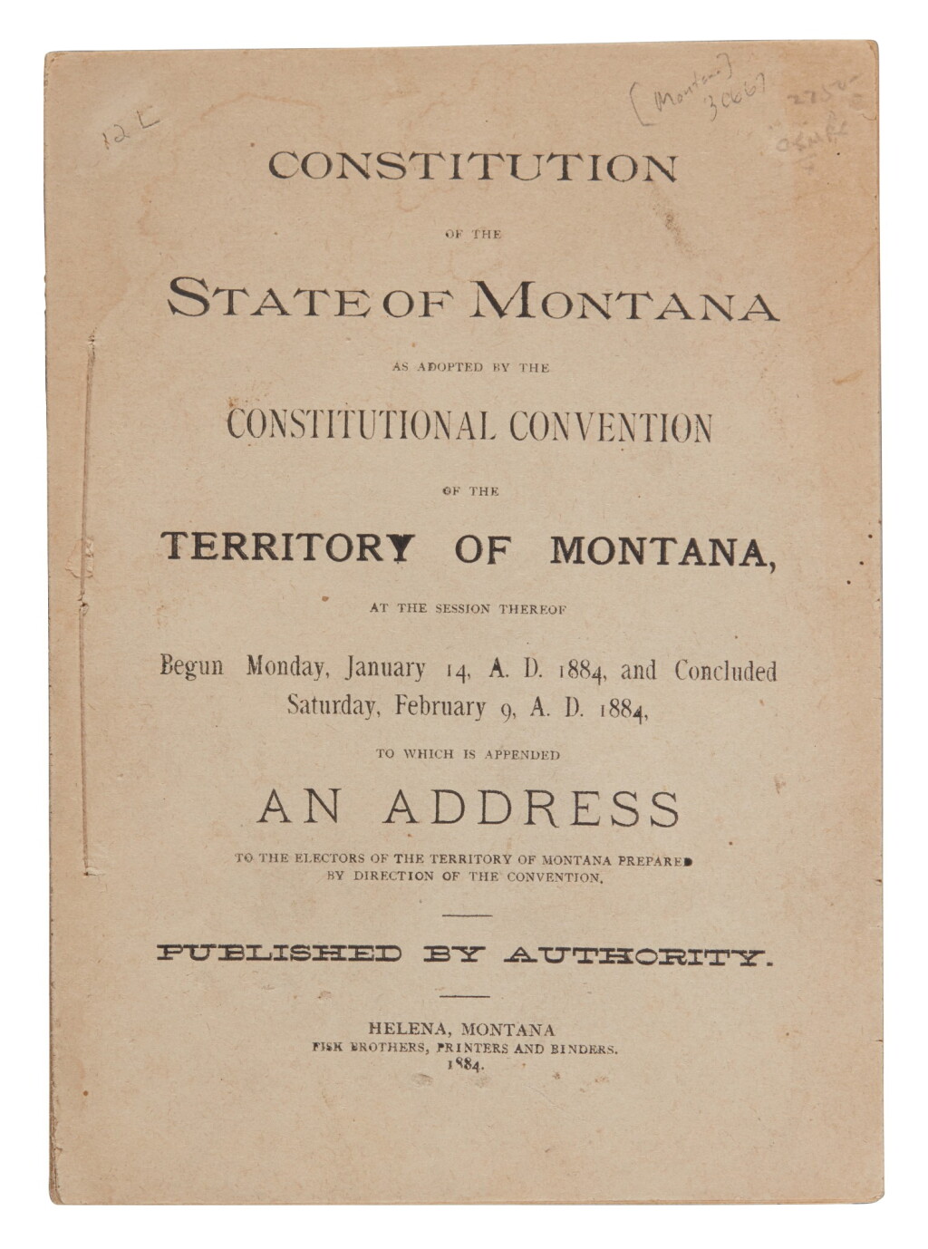 View full screen - View 1 of Lot 153. Montana | The second attempt at the Montana State Constitution.