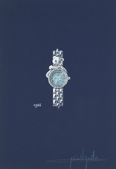 View full screen - View 1 of Lot 25. An original prototype design featuring a bear, painted by Gérald Genta, with accompanying NFT, Circa 1983 | 傑洛・尊達 一幅以熊為主題的原型設計圖,由傑洛・尊達繪製並附帶 NFT 証書,約1983年製.