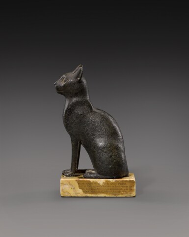 View full screen - View 1 of Lot 122. An Egyptian Bronze Figure of a Cat, Late Period, 26th/30th Dynasty, 664-342 B.C..