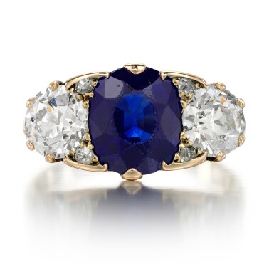 View full screen - View 1 of Lot 141. Sapphire and diamond ring, late 19th century.