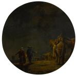 LEONARD BRAMER | A moonlit landscape with drovers and their pack of mules