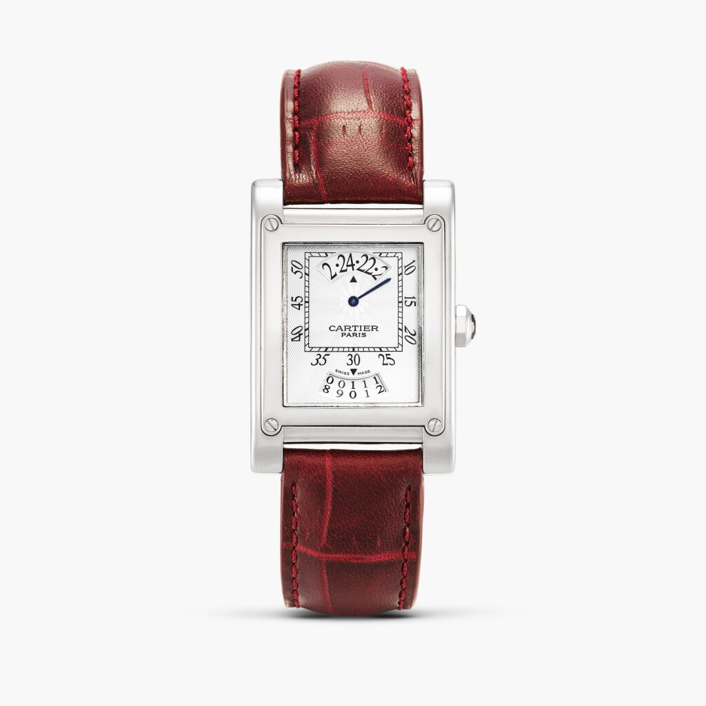 View full screen - View 1 of Lot 2236. Tank À Vis "CPCP", Reference 2554 | A white gold wristwatch with date and wandering hours, Circa 2006.
