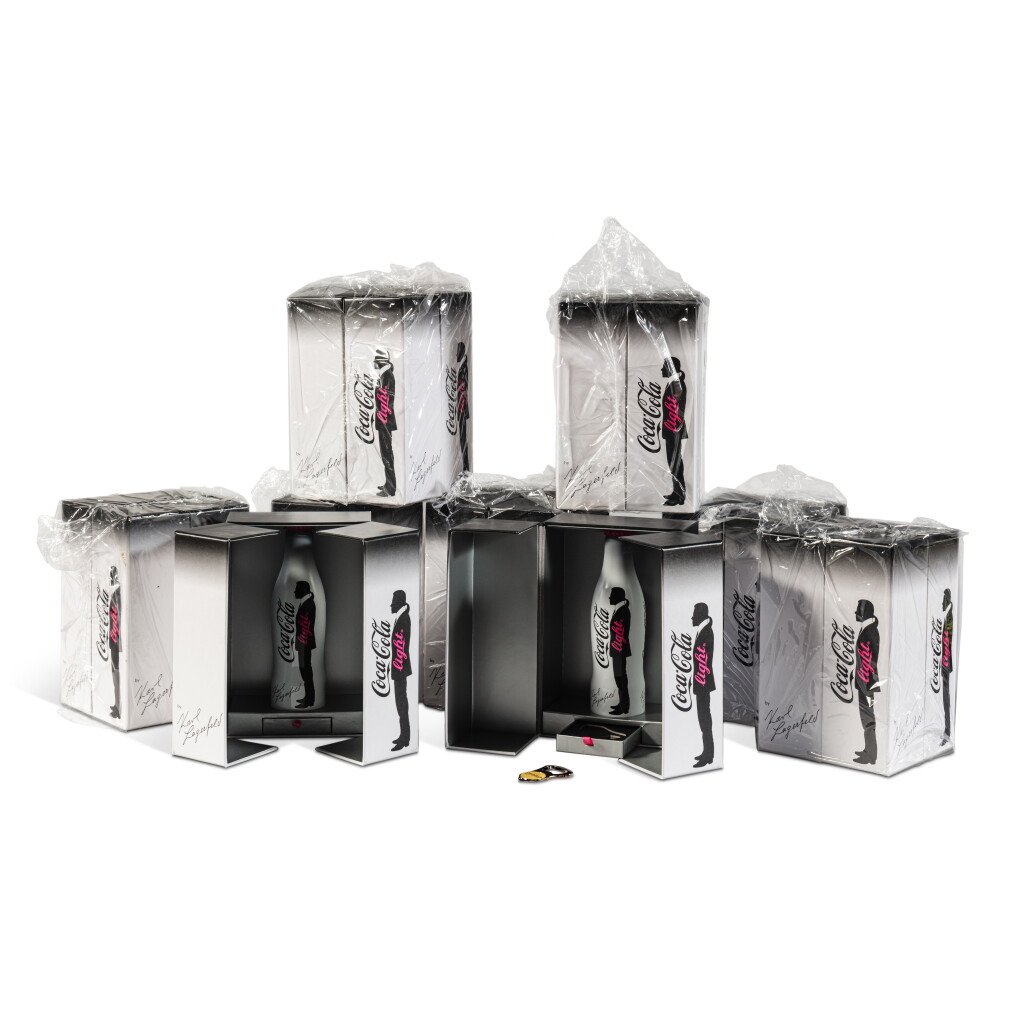 View full screen - View 1 of Lot 37. A set of nine exclusive one Coca- Cola light bottle, designed by Karl Lagerfeld in 2010.
