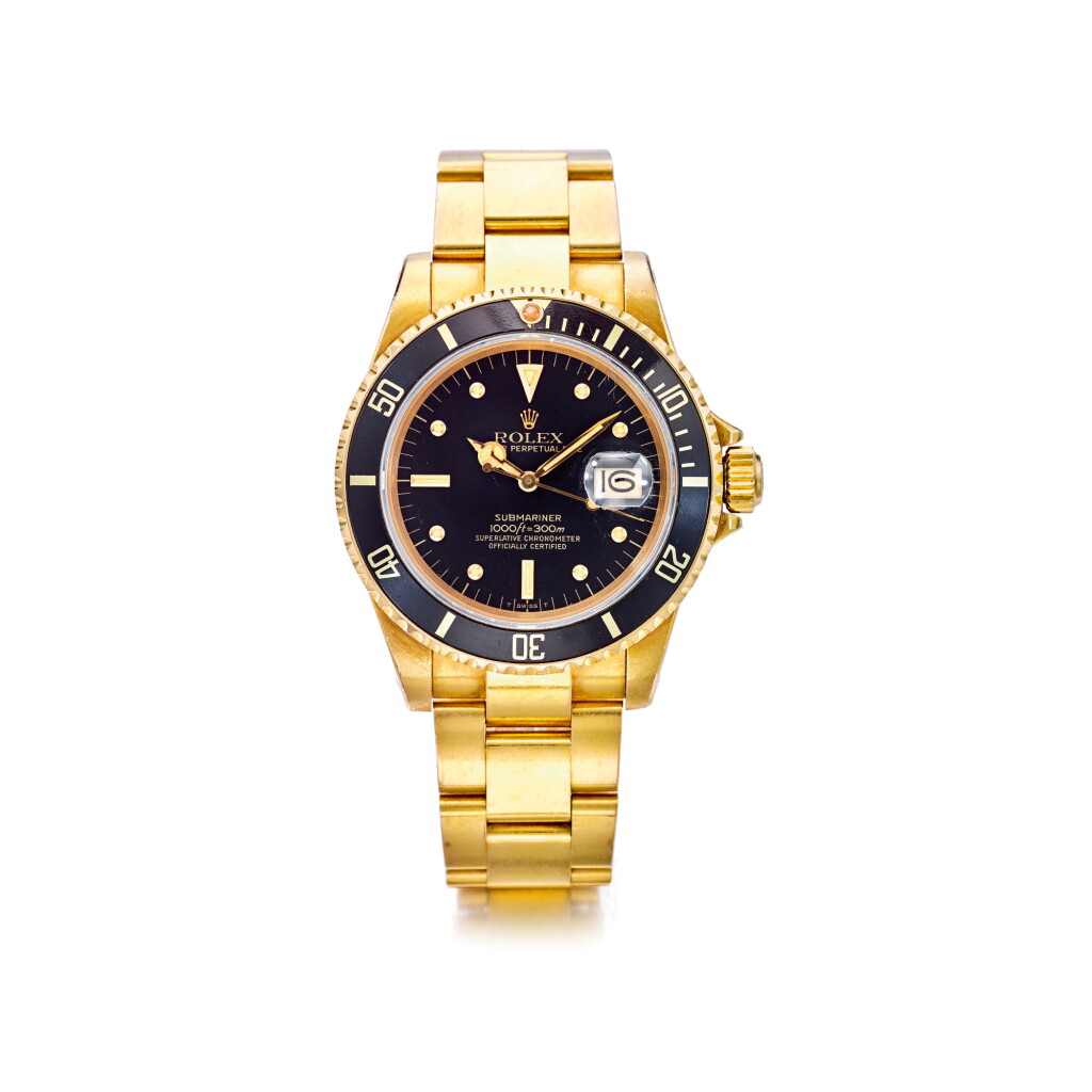 View full screen - View 1 of Lot 814. ROLEX | REF 16808 SUBMARINER, A YELLOW GOLD AUTOMATIC WRISTWATCH WITH DATE AND BRACELET, CIRCA 1981 | 勞力士 | 16808型號「SUBMARINER」黃金自動上鏈鍊帶腕錶備日期顯示,年份約1981.