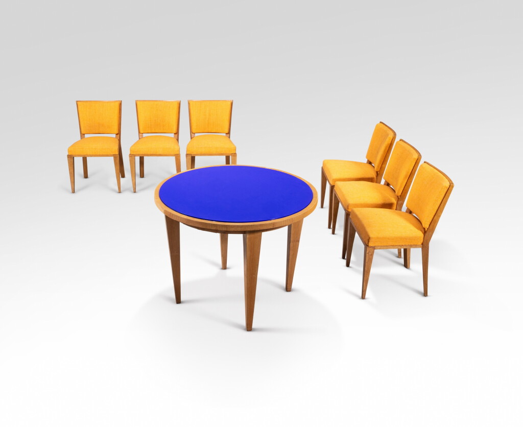 View full screen - View 1 of Lot 80. Set of dining table and six chairs.