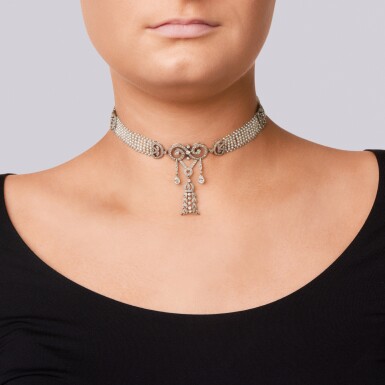 View full screen - View 1 of Lot 89. Diamond and Seed Pearl Choker .