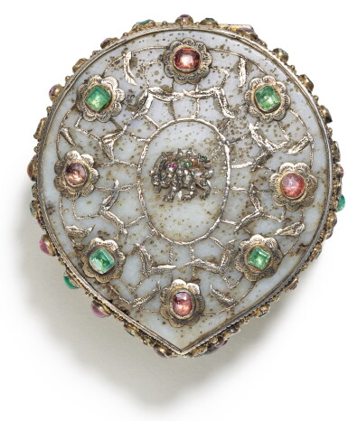 View full screen - View 1 of Lot 302. AN OTTOMAN JADE AND GEM-SET BOX, POSSIBLY FOR A QUR'AN, TURKEY, 17TH CENTURY.