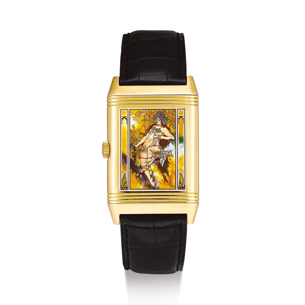 View full screen - View 1 of Lot 2255. JAEGER LECOULTRE | REVERSO "FOUR SEASONS", REFERENCE 276.1.62 A LIMITED EDITION YELLOW GOLD REVERSIBLE WRISTWATCH WITH ENAMEL DIAL AND PAINTED ENAMEL PORTRAIT, CIRCA 1996 " | 積家 | Reverso 四季之秋 型號276.1.62 限量版黃金可翻轉腕錶,備琺瑯錶盤及彩繪琺瑯肖像,錶殼編號1912002及25/25,約1996年製".
