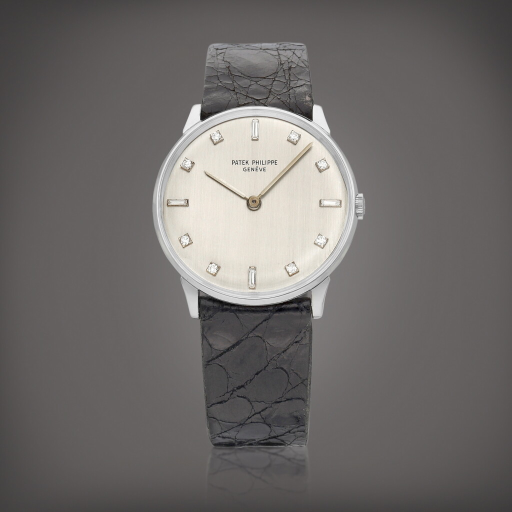 View full screen - View 1 of Lot 2109. Reference 2573/3 | A platinum and diamond-set wristwatch, Circa 1960 | 百達翡麗 | 型號2573/3 | 鉑金鑲鑽石腕錶,約1960年製.