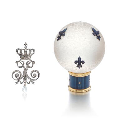 View full screen - View 1 of Lot 1073. Diamond presentation brooch and a rock crystal and diamond cane handle, circa 1900.