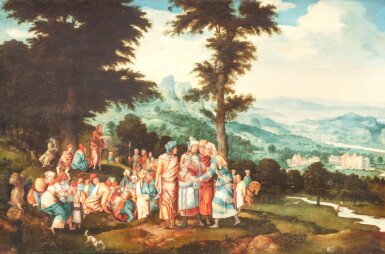 View full screen - View 1 of Lot 21. Follower of Herri met de Bles, St. John the Baptist preaching | Suiveur de Herri met de Bles, La prédication de saint Jean-Baptiste.