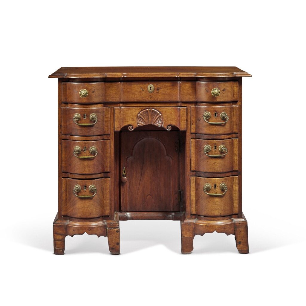 View full screen - View 1 of Lot 319. A Queen Anne Shell-Carved Block-Front Bureau Table, Boston, Massachusetts, circa 1755.
