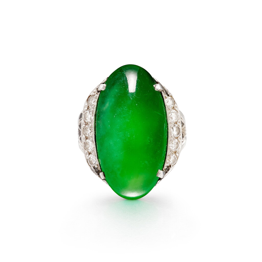 View full screen - View 1 of Lot 1662. Jadeite and Diamond Ring | 天然翡翠 配 鑽石 戒指.
