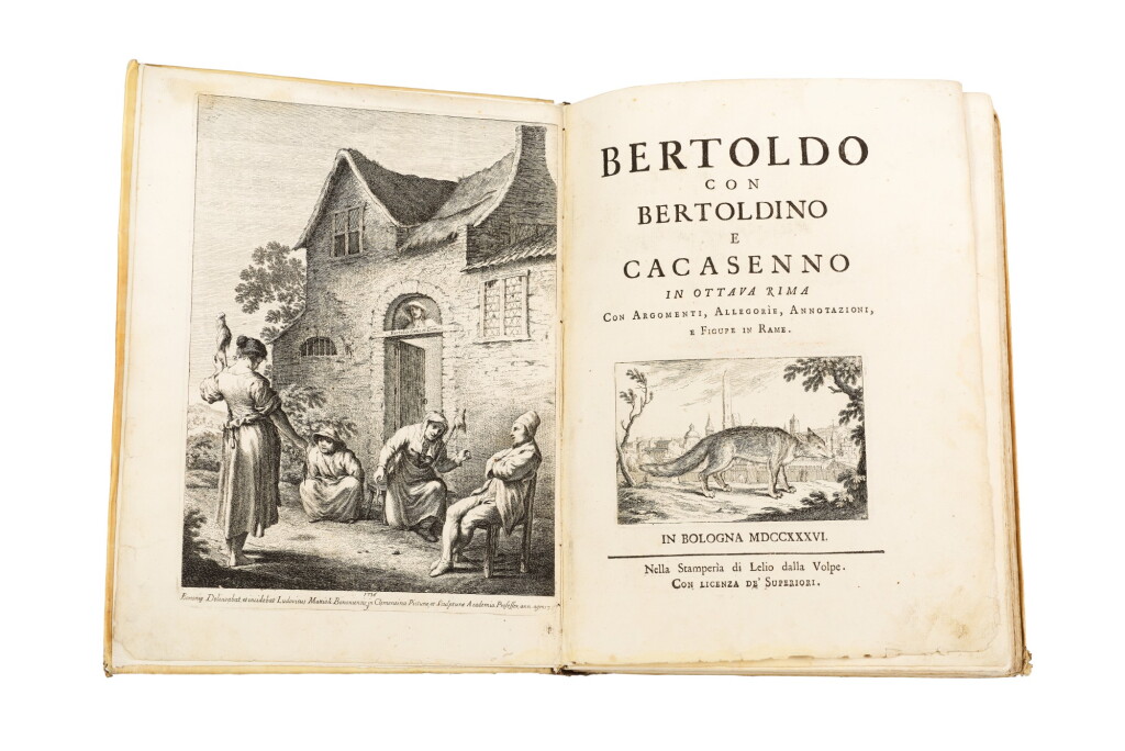 View full screen - View 1 of Lot 84. Croce, Bertoldo con Bertoldino e Cacasenno, Bologna, 1736, contemporary vellum.