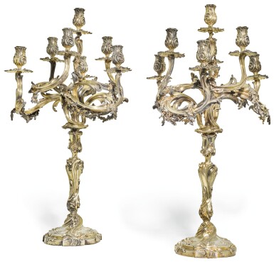 View full screen - View 1 of Lot 27. A PAIR OF MASSIVE FRENCH SILVER-GILT SEVEN-LIGHT CANDELABRA, VICTOR BOUDET, PARIS, CIRCA 1900.