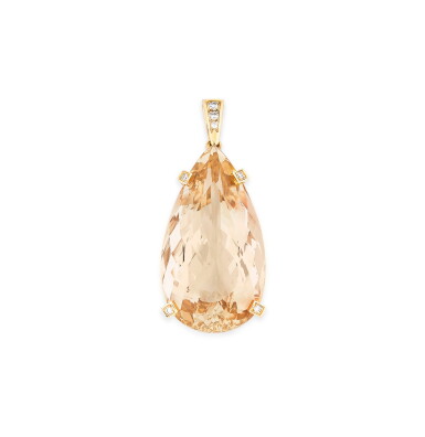 View full screen - View 1 of Lot 180. Pendentif topaze rose et diamants | Pink topaz and diamond pendant.