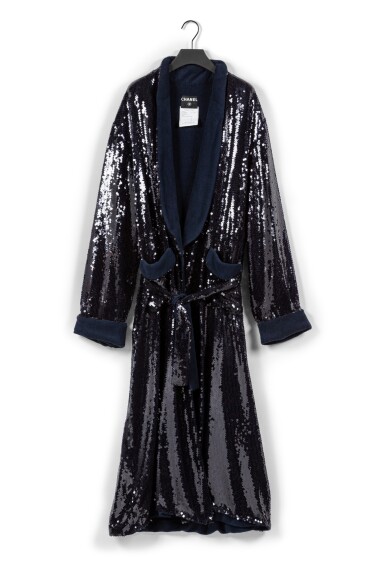 View full screen - View 1 of Lot 697. Blue Sequin Nightgown, circa 2000 | Peignoir du soir brodé de sequins bleu nuit, circa 2000.