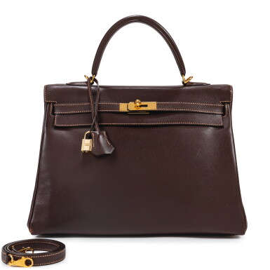 View full screen - View 1 of Lot 636. Frances Patiky Stein's Collection: Marron Gulliver Leather Kelly 32 Retourné Gold Hardware, 2001.