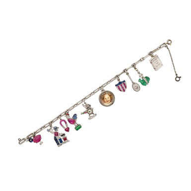 View full screen - View 1 of Lot 1876. Coloured Stone and Diamond Charm Bracelet | 卡地亞 | 彩色寶石 配 鑽石 手鏈.