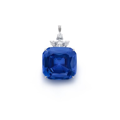 View full screen - View 1 of Lot 668. Magnificent sapphire and diamond pendant | 藍寶石及鑽石吊墜.