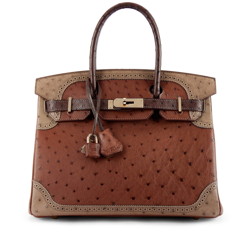 Voir en plein écran - Voir 1 du lot 9629. Important Private Collection: Limited Edition Etrusque, Mousse and Marron Fonce Ostrich Ghillies Birkin 30 Permabrass Hardware, 2013.