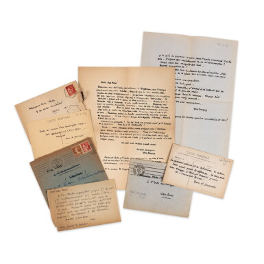 View full screen - View 1 of Lot 88. L’Action de la justice est éteinte. 1931. Envoi à Yves Tanguy, puis à Georges Hugnet et 5 lettres ou cartes de Jeannette et Yves Tanguy et Jeannette à Char..