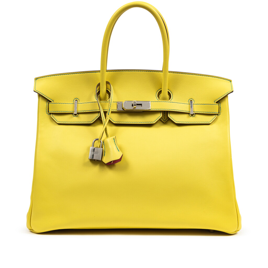 View full screen - View 1 of Lot 744. Lime Swift and Rose Confetti HSS Verso Birkin 35 Palladium Hardware, 2015.