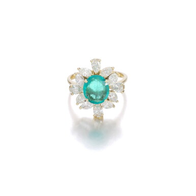 View full screen - View 1 of Lot 1196. Emerald and diamond ring.