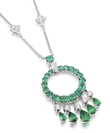 View full screen - View 1 of Lot 298. GRAFF | EMERALD AND DIAMOND NECKLACE, 'GYPSY'.